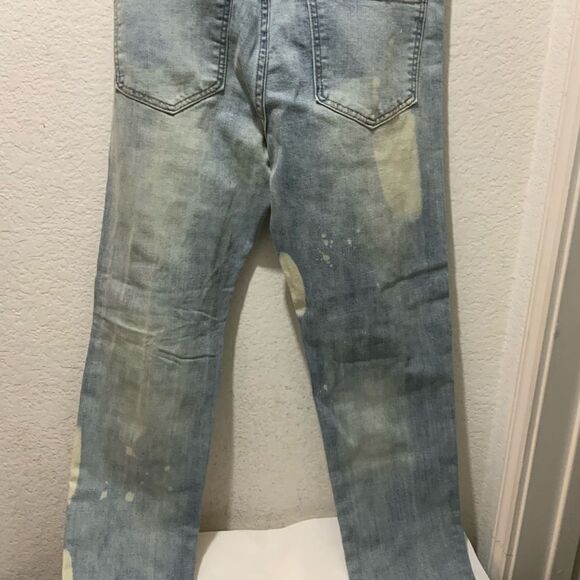 Men's 34x32 Waimea Blue Distressed Ripped rhinestone Skinny Fit Jeans - Picture 8 of 11